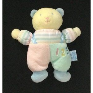 Vintage Eden 7" TEDDY BEAR  Plush Terry Cloth Pastel Stuffed Lovey Baby Rattle